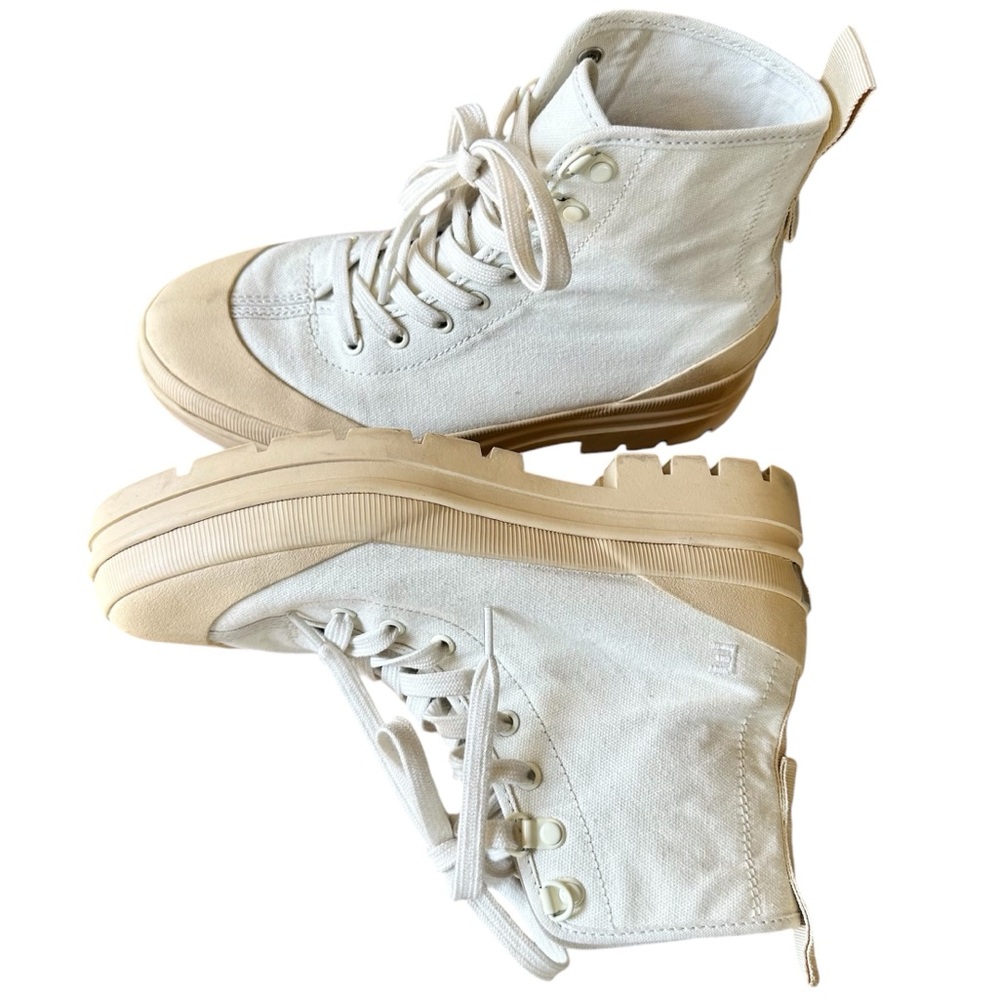 EVERLANE Canvas Utility Lace Up Boots White/Cream Women's US 7.5